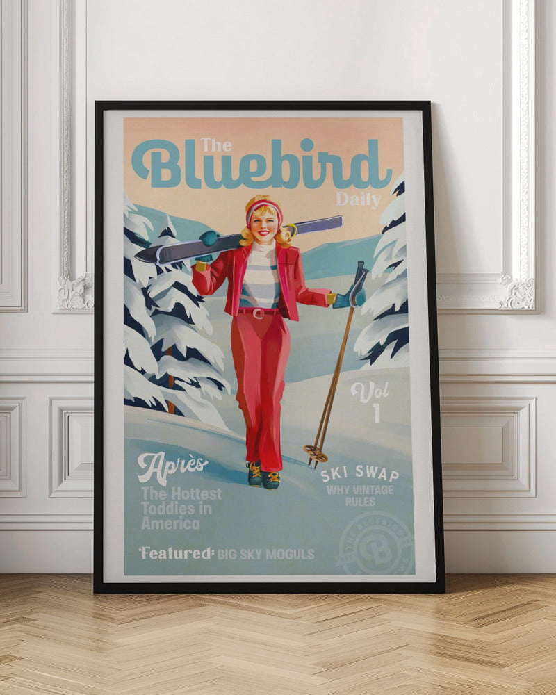 The Bluebird Daily Pinup Ski Art - Stretched Canvas, Poster or Fine Art Print I Heart Wall Art