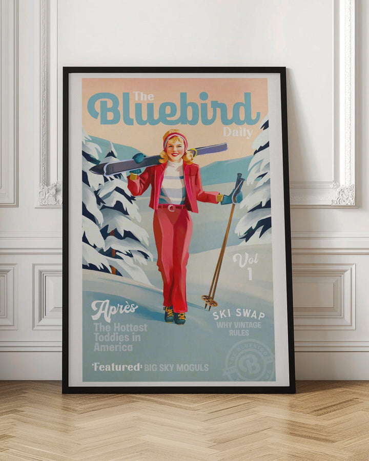 The Bluebird Daily Pinup Ski Art - Stretched Canvas, Poster or Fine Art Print I Heart Wall Art