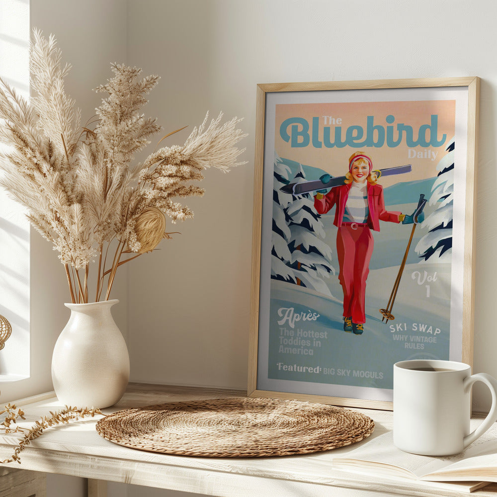 The Bluebird Daily Pinup Ski Art - Stretched Canvas, Poster or Fine Art Print I Heart Wall Art