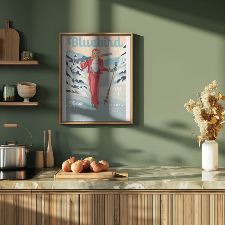 The Bluebird Daily Pinup Ski Art - Stretched Canvas, Poster or Fine Art Print I Heart Wall Art