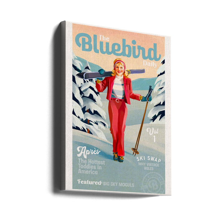 The Bluebird Daily Pinup Ski Art - Stretched Canvas, Poster or Fine Art Print I Heart Wall Art
