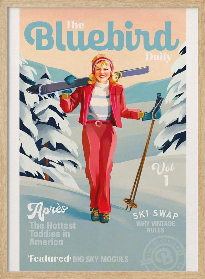 The Bluebird Daily Pinup Ski Art - Stretched Canvas, Poster or Fine Art Print I Heart Wall Art