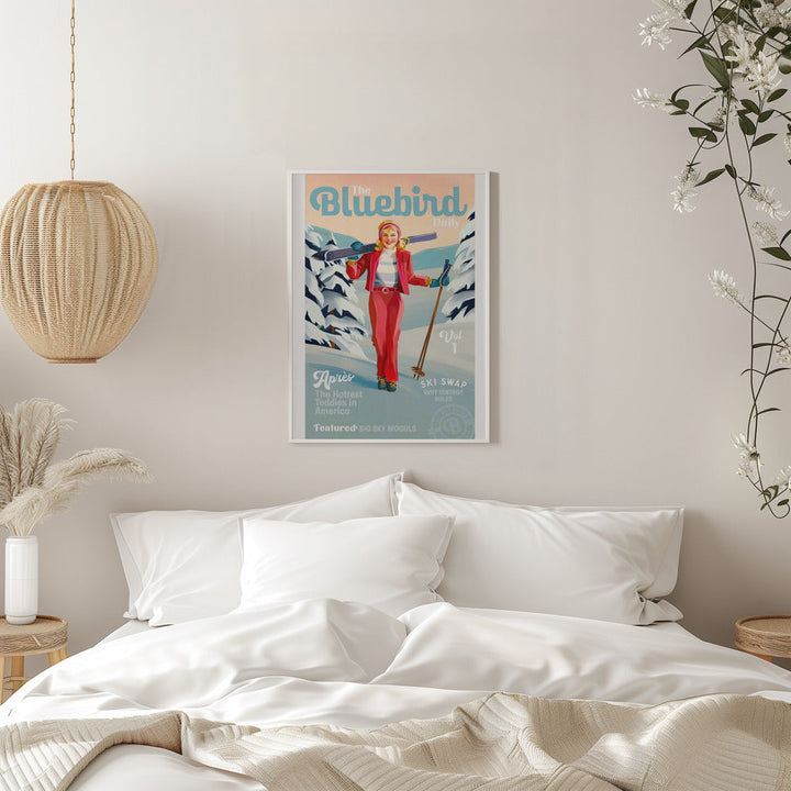 The Bluebird Daily Pinup Ski Art - Stretched Canvas, Poster or Fine Art Print I Heart Wall Art