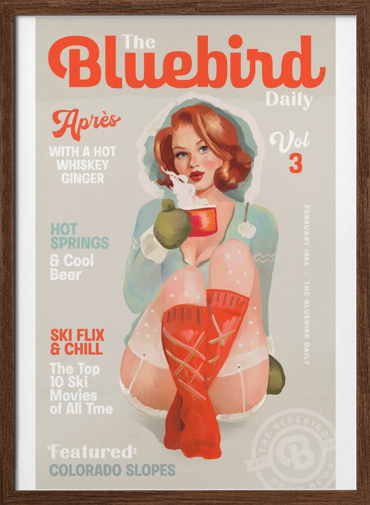 The Bluebird Daily Vintage Pin Up Ski Art - Stretched Canvas, Poster or Fine Art Print I Heart Wall Art
