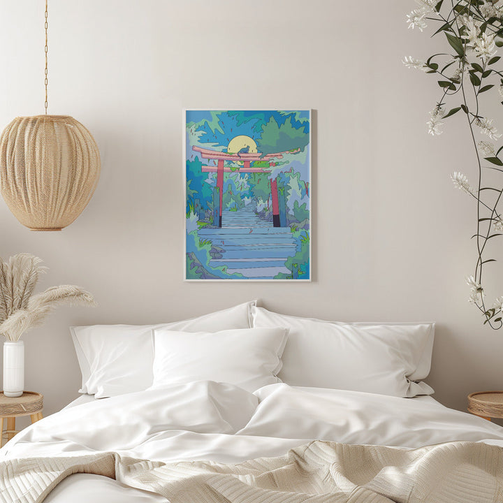 The Cat and the Torii Gate - Stretched Canvas, Poster or Fine Art Print I Heart Wall Art