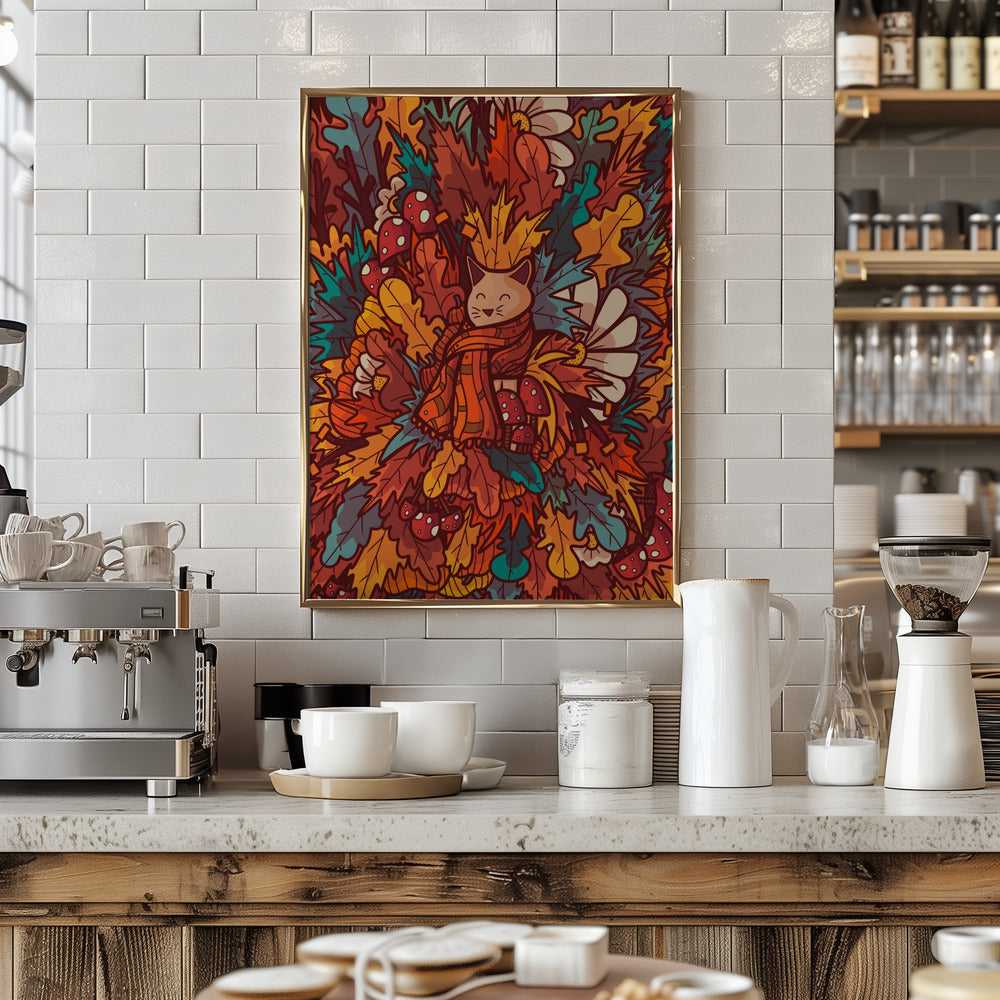 The Cosy Autumn Cat - Stretched Canvas, Poster or Fine Art Print I Heart Wall Art