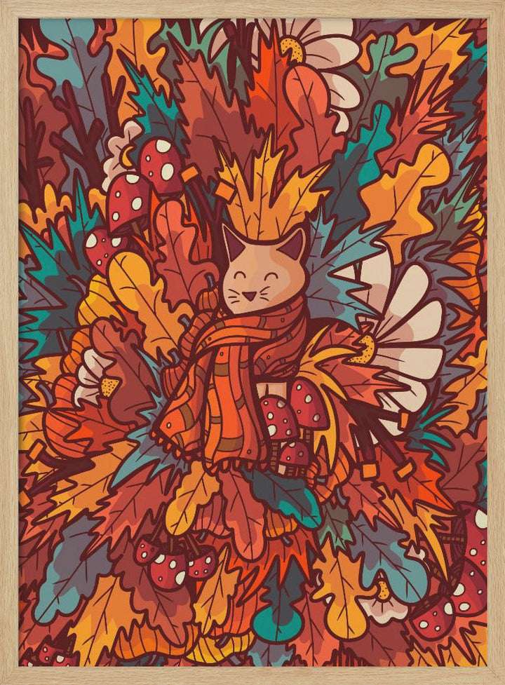 The Cosy Autumn Cat - Stretched Canvas, Poster or Fine Art Print I Heart Wall Art
