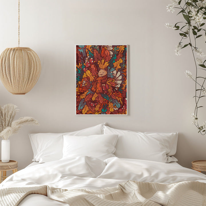 The Cosy Autumn Cat - Stretched Canvas, Poster or Fine Art Print I Heart Wall Art