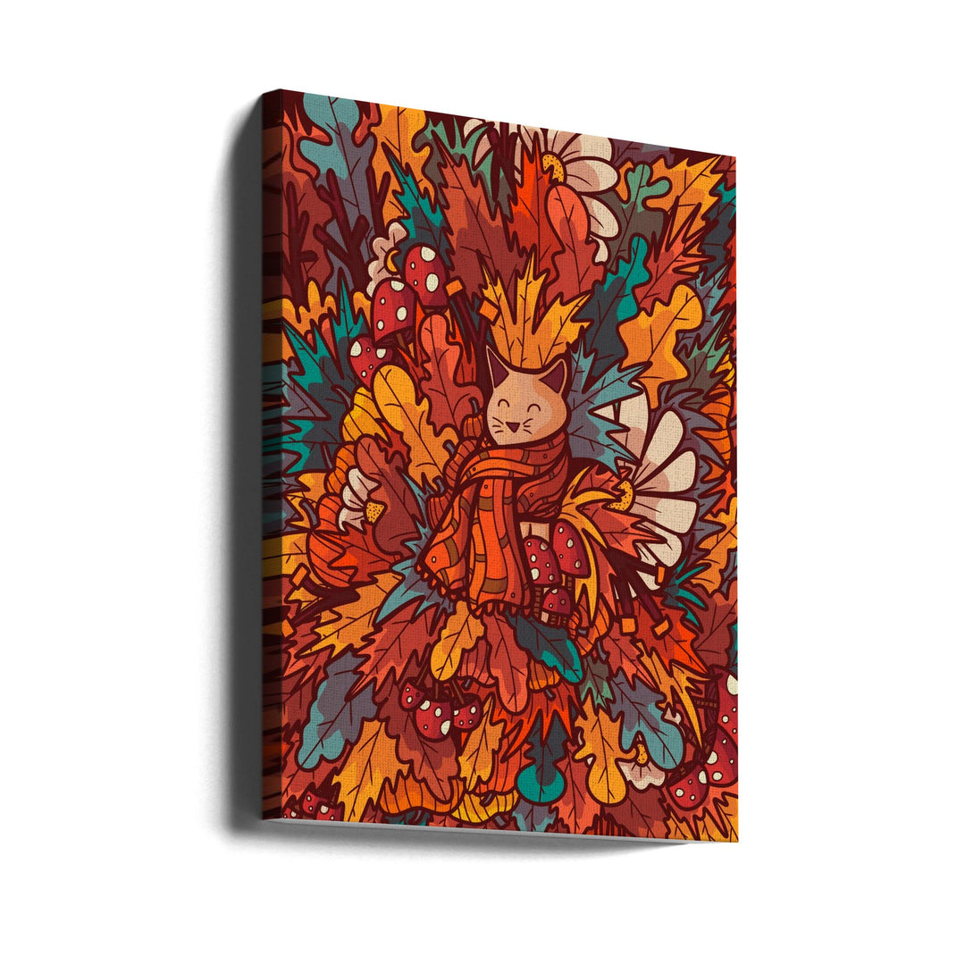 The Cosy Autumn Cat - Stretched Canvas, Poster or Fine Art Print I Heart Wall Art