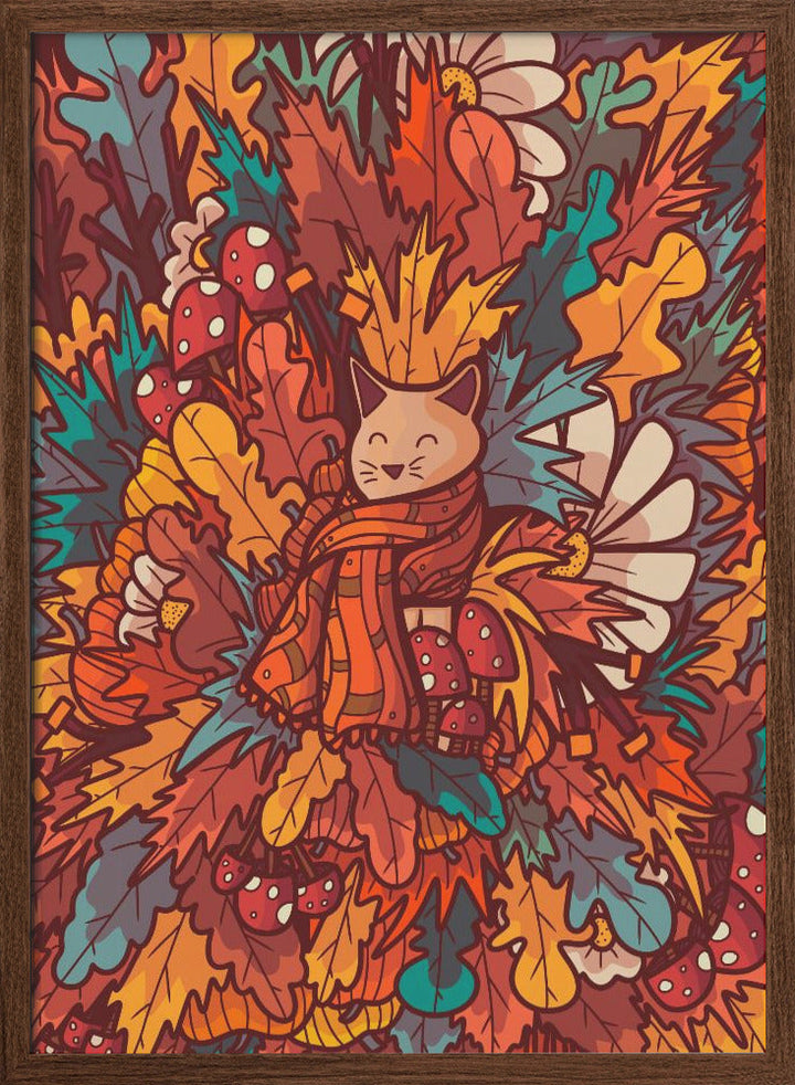 The Cosy Autumn Cat - Stretched Canvas, Poster or Fine Art Print I Heart Wall Art
