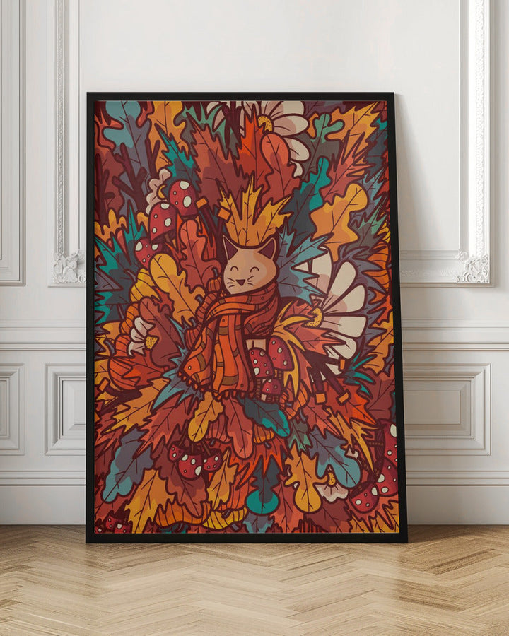 The Cosy Autumn Cat - Stretched Canvas, Poster or Fine Art Print I Heart Wall Art