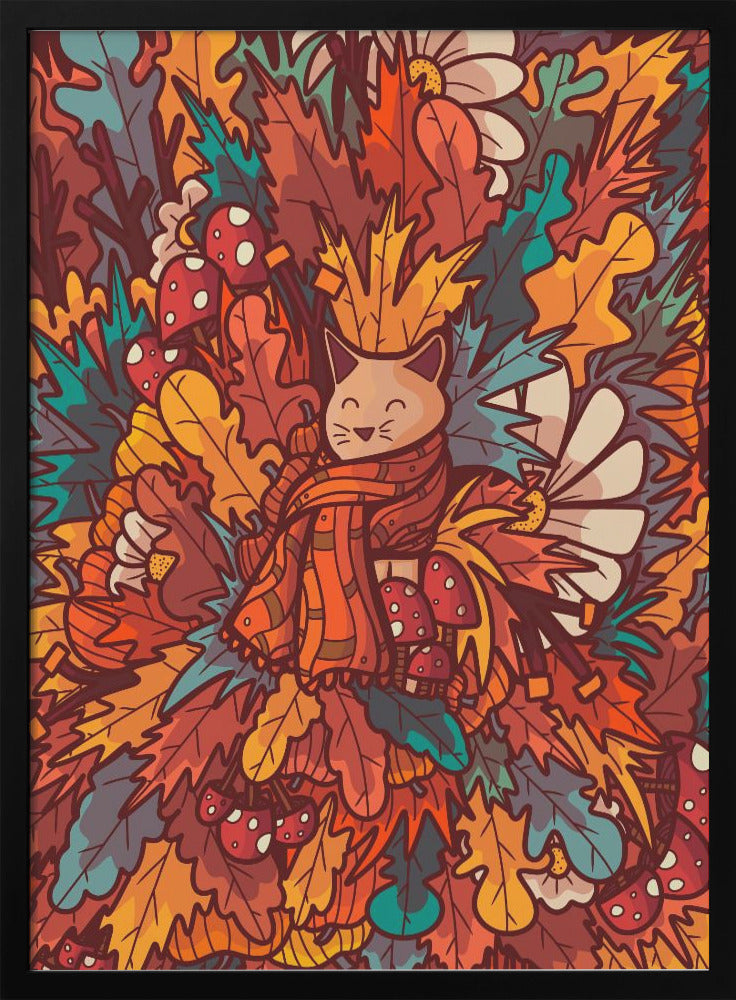 The Cosy Autumn Cat - Stretched Canvas, Poster or Fine Art Print I Heart Wall Art