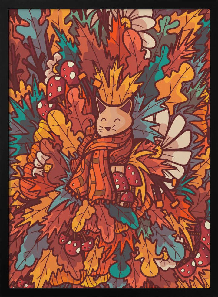 The Cosy Autumn Cat - Stretched Canvas, Poster or Fine Art Print I Heart Wall Art