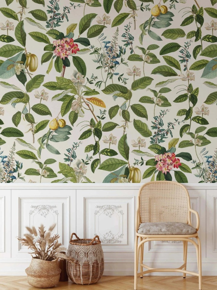 The English Garden in White Wallpaper - Floral Wallpaper In Traditional Style - Removable Peel and Stick Wallpaper - I Heart Wall Art - Poster Print, Canvas Print or Framed Art Print