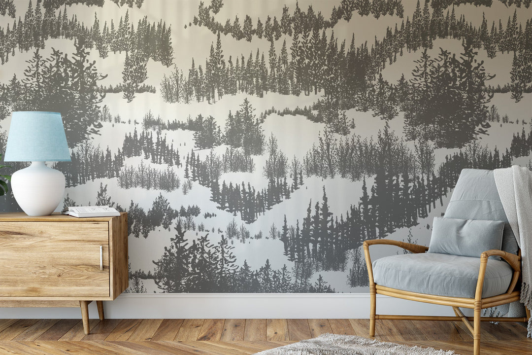 The Forest Series / Thick - Grey and White Wallpaper