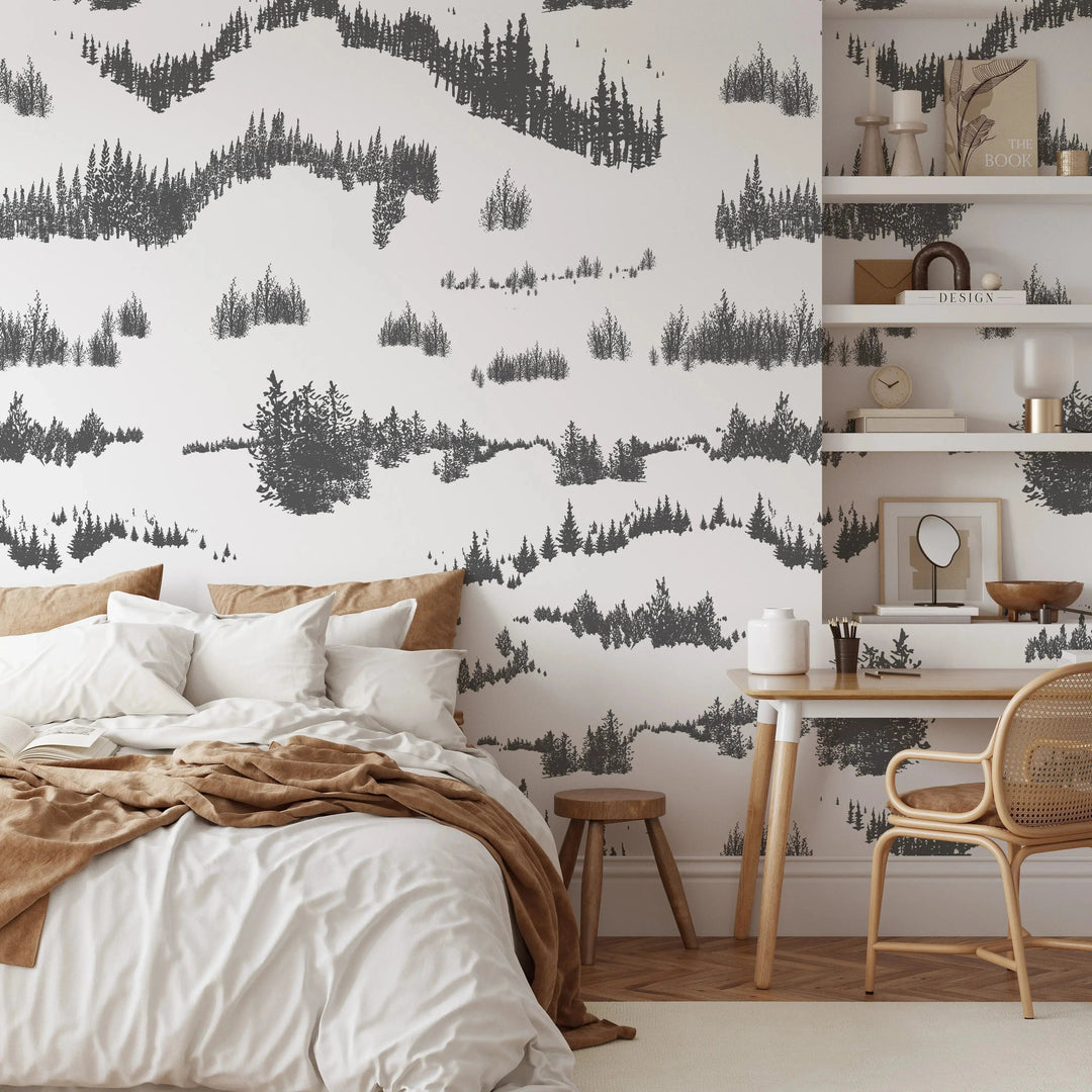 The Forest Series / Thin Forest - Forest Grey and White Wallpaper I Heart Wall Art Australia