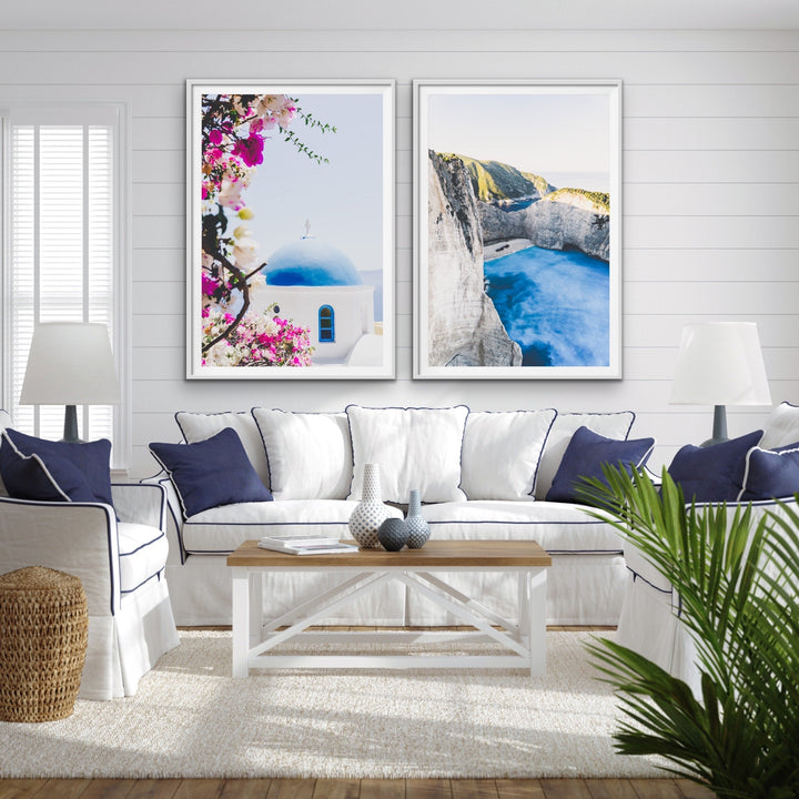 The Greek Isles-Two Piece Santorini Greece Hamptons Blue Prints For Coastal Beach Homes Diptych - I Heart Wall Art