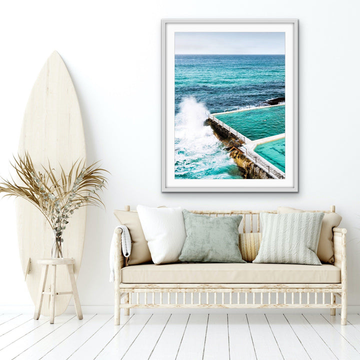 The Last Swimmer at Bondi - Coastal Beach Pool Photographic Canvas or Art Print - I Heart Wall Art