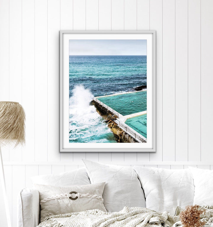 The Last Swimmer at Bondi - Coastal Beach Pool Photographic Canvas or Art Print - I Heart Wall Art
