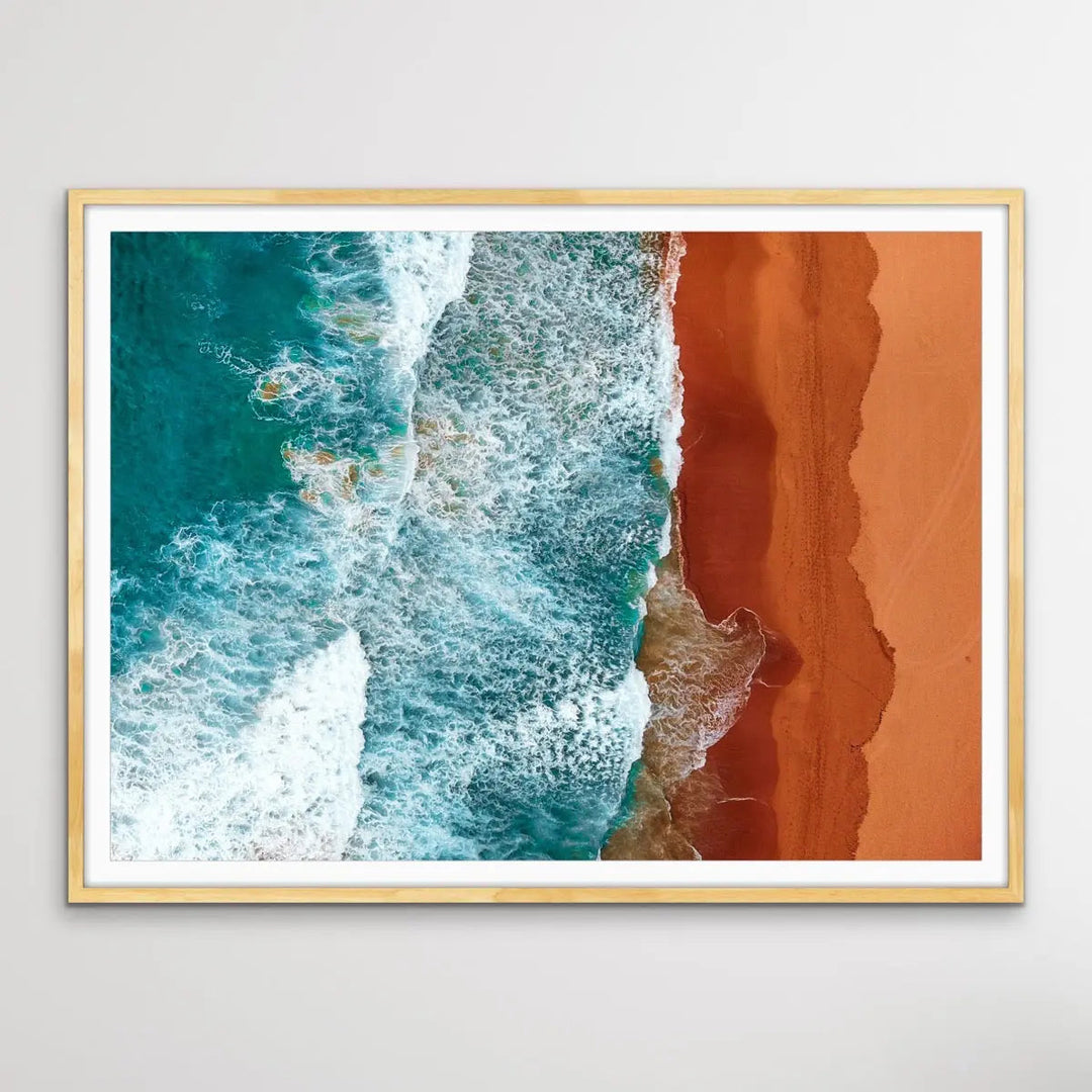 The Ocean From Above - Aerial Photographic Coastal Beach Print In Blue and Orange I Heart Wall Art Australia 