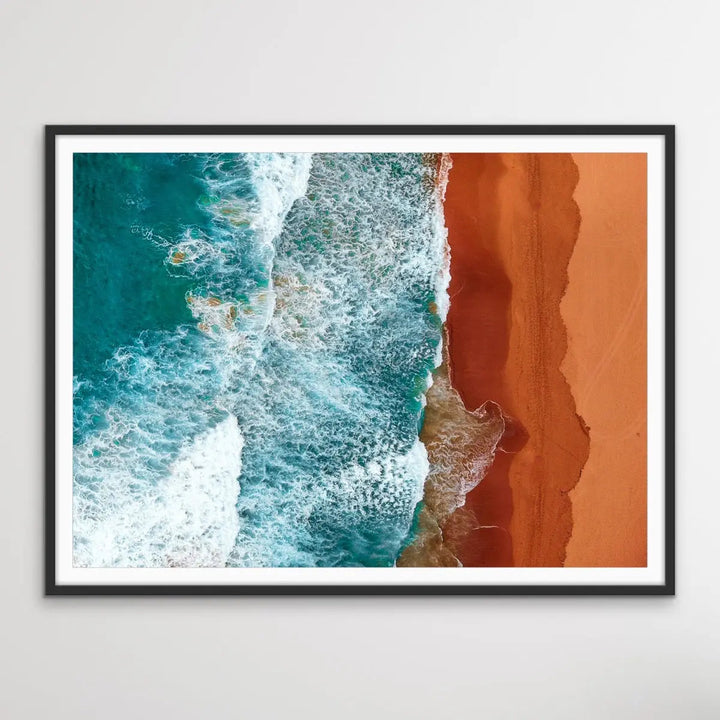The Ocean From Above - Aerial Photographic Coastal Beach Print In Blue and Orange I Heart Wall Art Australia 