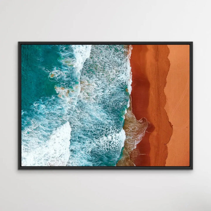 The Ocean From Above - Aerial Photographic Coastal Beach Print In Blue and Orange I Heart Wall Art Australia 