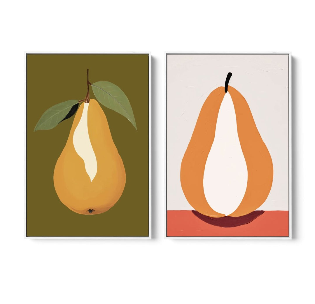 The Pair of Pears - Two Piece Set Still Life Fruit Art Prints - I Heart Wall Art - Poster Print, Canvas Print or Framed Art Print