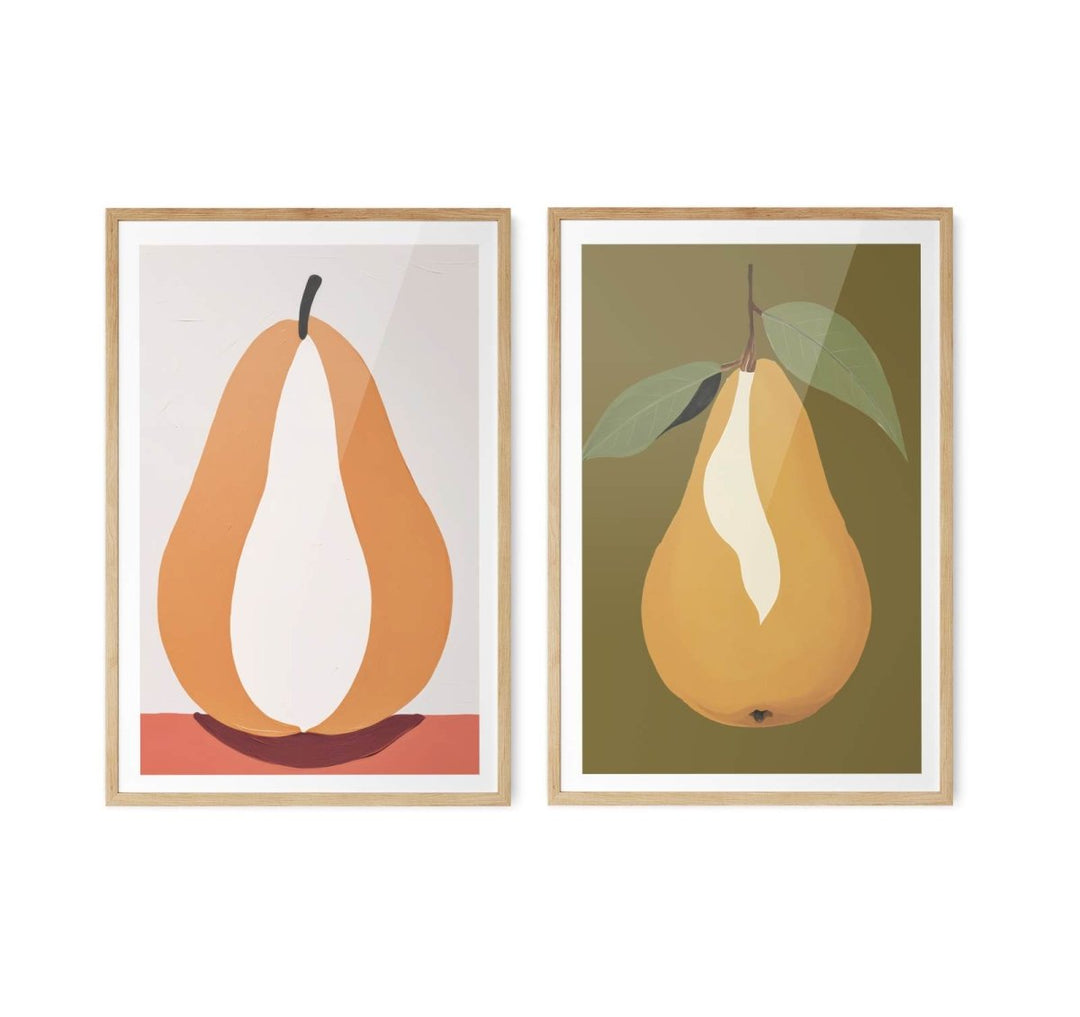 The Pair of Pears - Two Piece Set Still Life Fruit Art Prints - I Heart Wall Art - Poster Print, Canvas Print or Framed Art Print