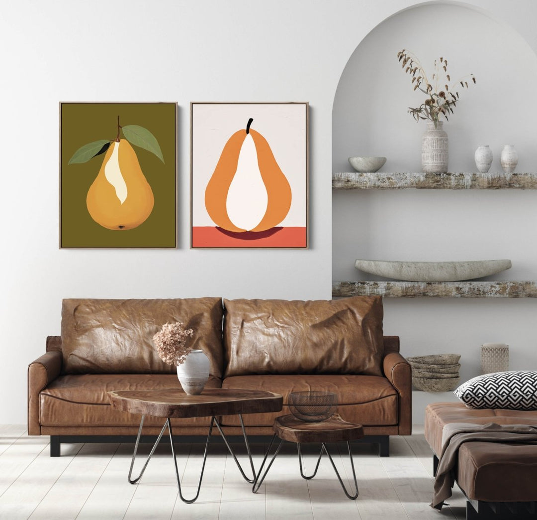 The Pair of Pears - Two Piece Set Still Life Fruit Art Prints - I Heart Wall Art - Poster Print, Canvas Print or Framed Art Print