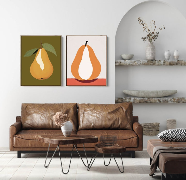 The Pair of Pears - Two Piece Set Still Life Fruit Art Prints - I Heart Wall Art - Poster Print, Canvas Print or Framed Art Print
