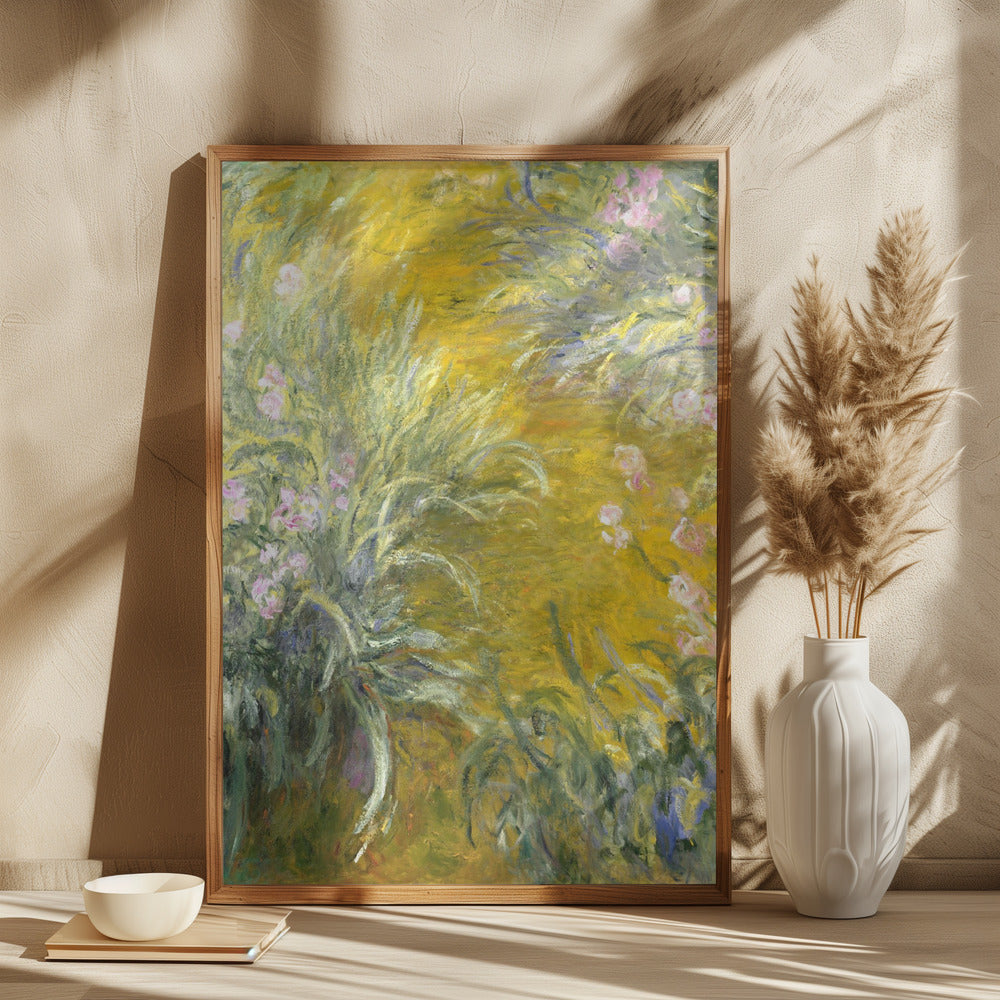 The Path through the Irises - Square Stretched Canvas, Poster or Fine Art Print I Heart Wall Art