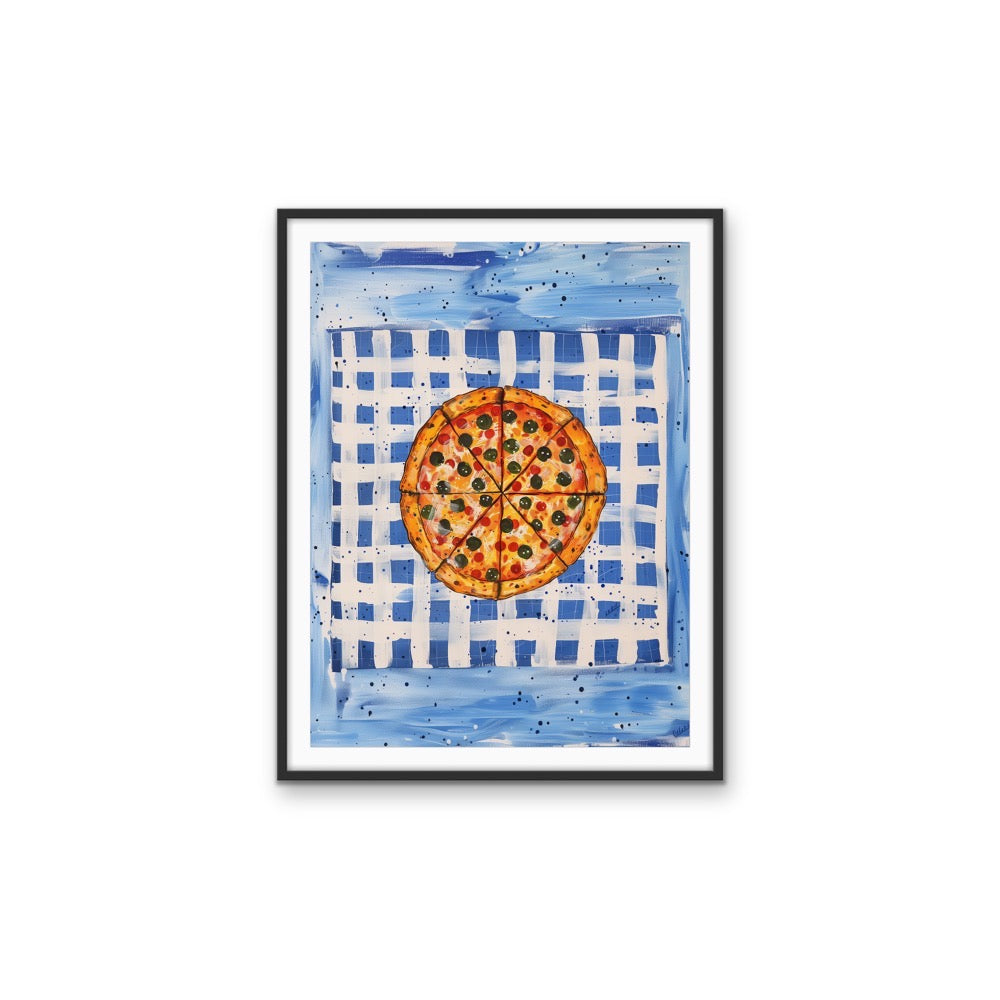 The Pizza Blues - Surrealist Pizza with Blue Background, Stretched Canvas or Wall Art Print I Heart Wall Art