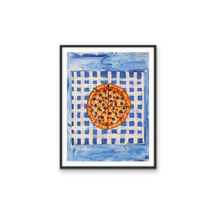 The Pizza Blues - Surrealist Pizza with Blue Background, Stretched Canvas or Wall Art Print I Heart Wall Art