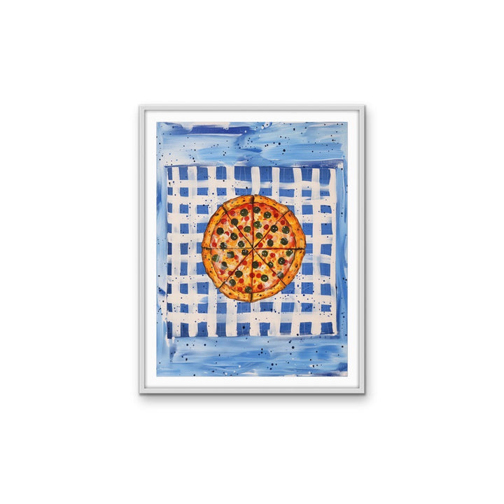 The Pizza Blues - Surrealist Pizza with Blue Background, Stretched Canvas or Wall Art Print I Heart Wall Art