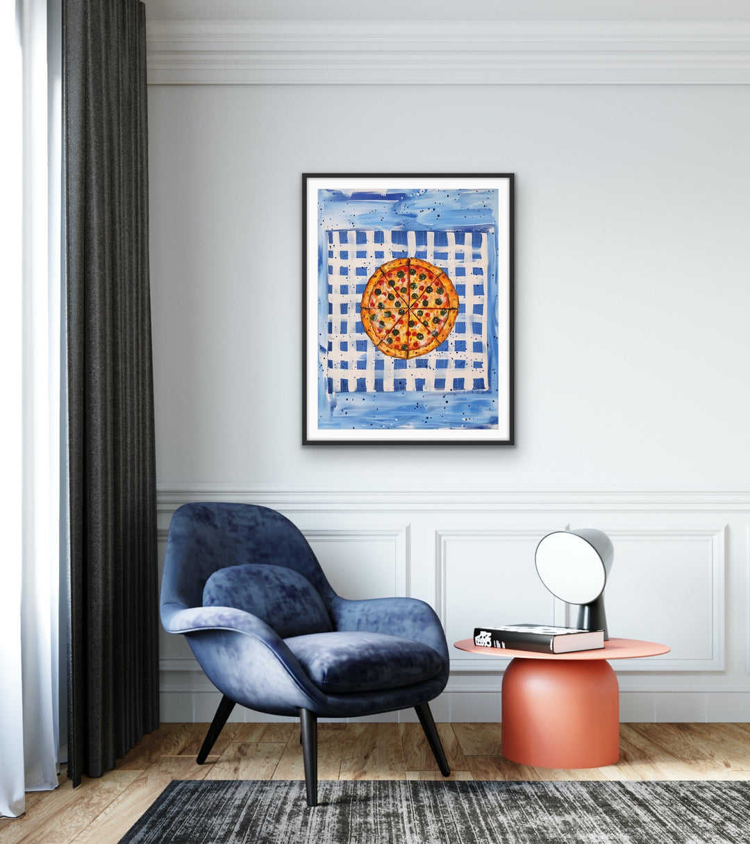 The Pizza Blues - Surrealist Pizza with Blue Background, Stretched Canvas or Wall Art Print I Heart Wall Art
