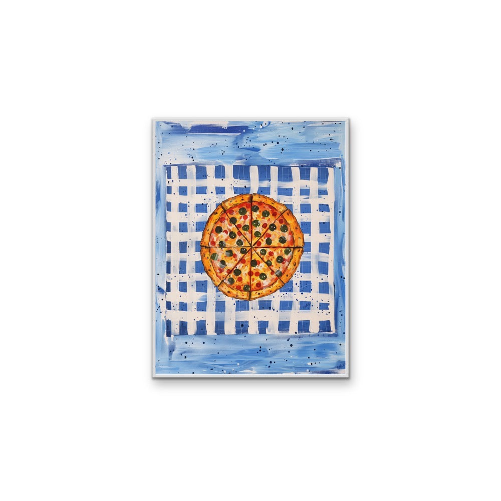The Pizza Blues - Surrealist Pizza with Blue Background, Stretched Canvas or Wall Art Print I Heart Wall Art