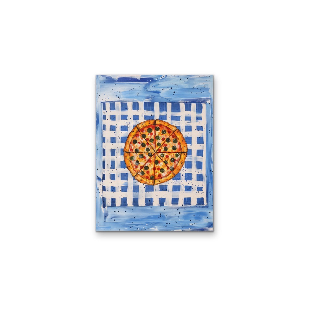 The Pizza Blues - Surrealist Pizza with Blue Background, Stretched Canvas or Wall Art Print I Heart Wall Art