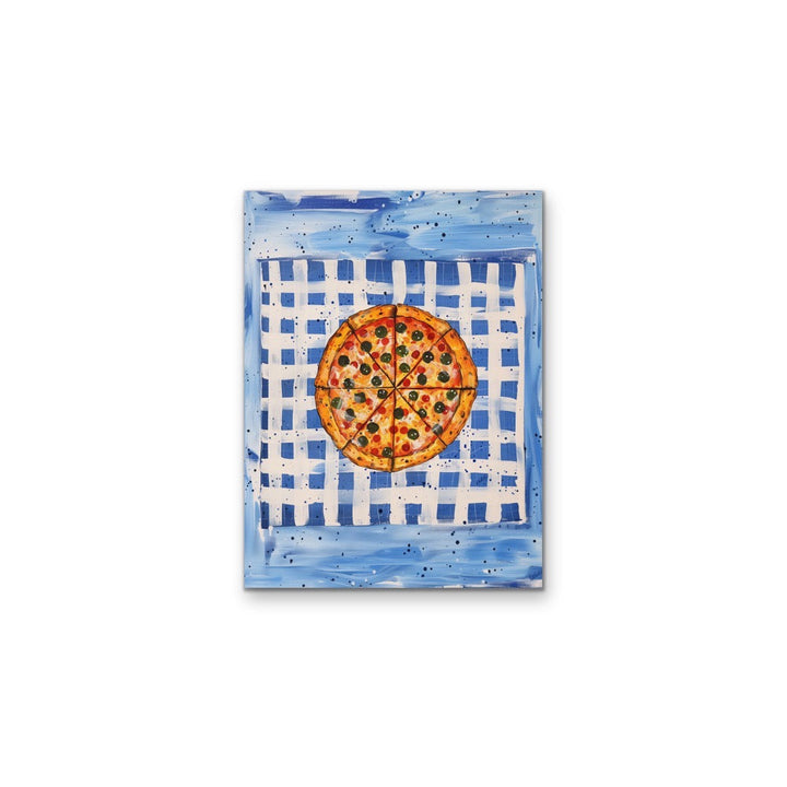 The Pizza Blues - Surrealist Pizza with Blue Background, Stretched Canvas or Wall Art Print I Heart Wall Art