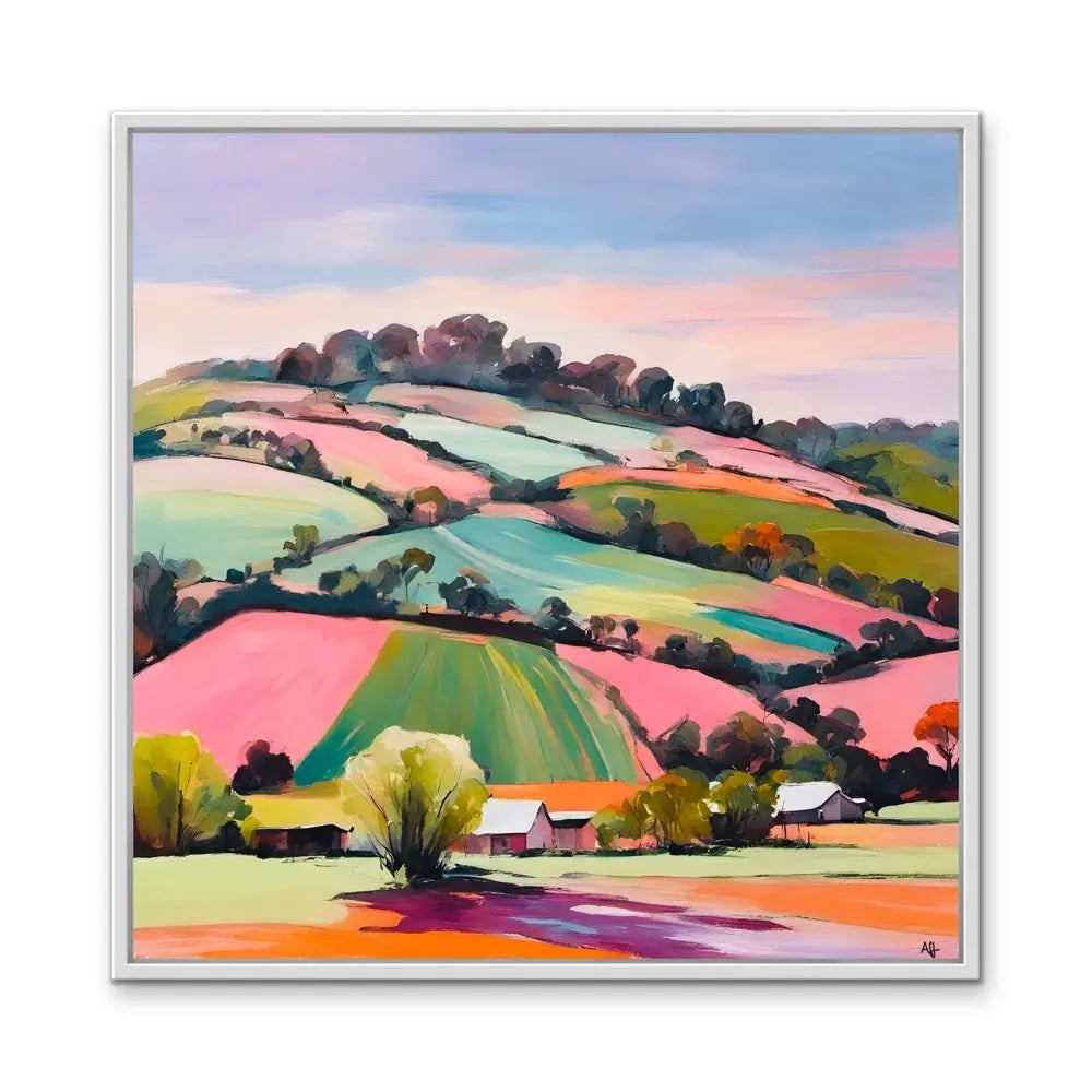 The Sheds - Colourful Australian Country Landscape Stretched Canvas Canvas Print or Framed Art Print I Heart Wall Art Australia 