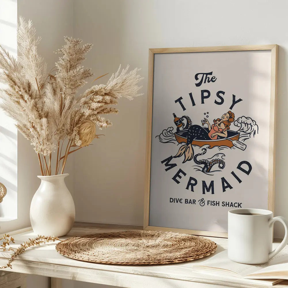 The Tipsy Mermaid Dive Bar &amp;amp; Fish Shack Mermaid - Stretched Canvas, Poster or Fine Art Print I Heart Wall Art