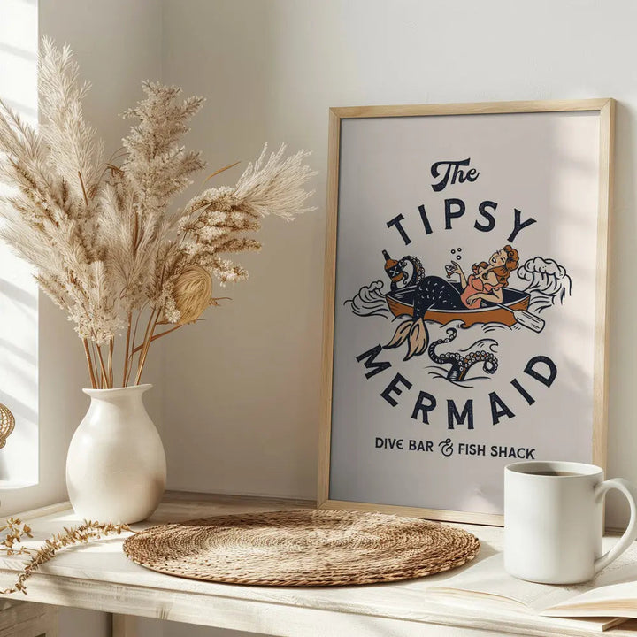 The Tipsy Mermaid Dive Bar &amp;amp; Fish Shack Mermaid - Stretched Canvas, Poster or Fine Art Print I Heart Wall Art