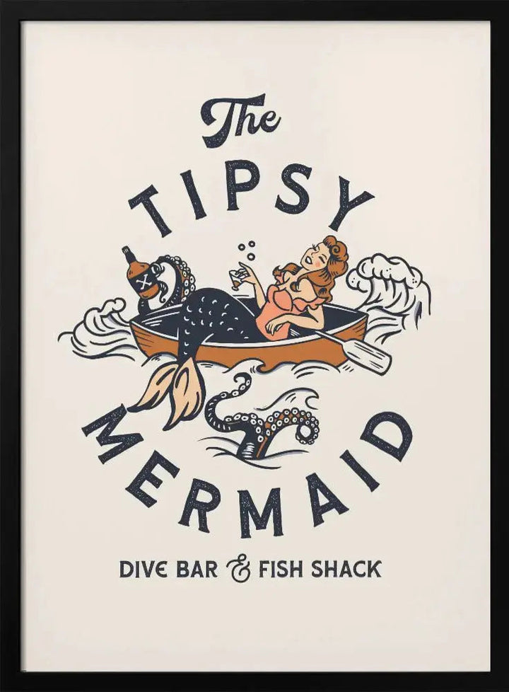 The Tipsy Mermaid Dive Bar &amp;amp; Fish Shack Mermaid - Stretched Canvas, Poster or Fine Art Print I Heart Wall Art