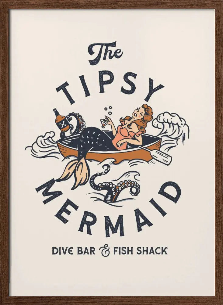 The Tipsy Mermaid Dive Bar &amp;amp; Fish Shack Mermaid - Stretched Canvas, Poster or Fine Art Print I Heart Wall Art
