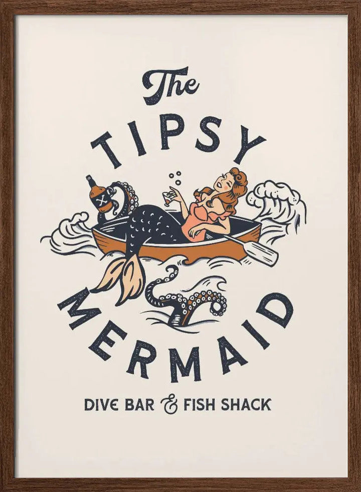 The Tipsy Mermaid Dive Bar &amp;amp; Fish Shack Mermaid - Stretched Canvas, Poster or Fine Art Print I Heart Wall Art