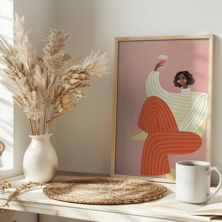 The Woman with the glass of wine - Stretched Canvas, Poster or Fine Art Print I Heart Wall Art