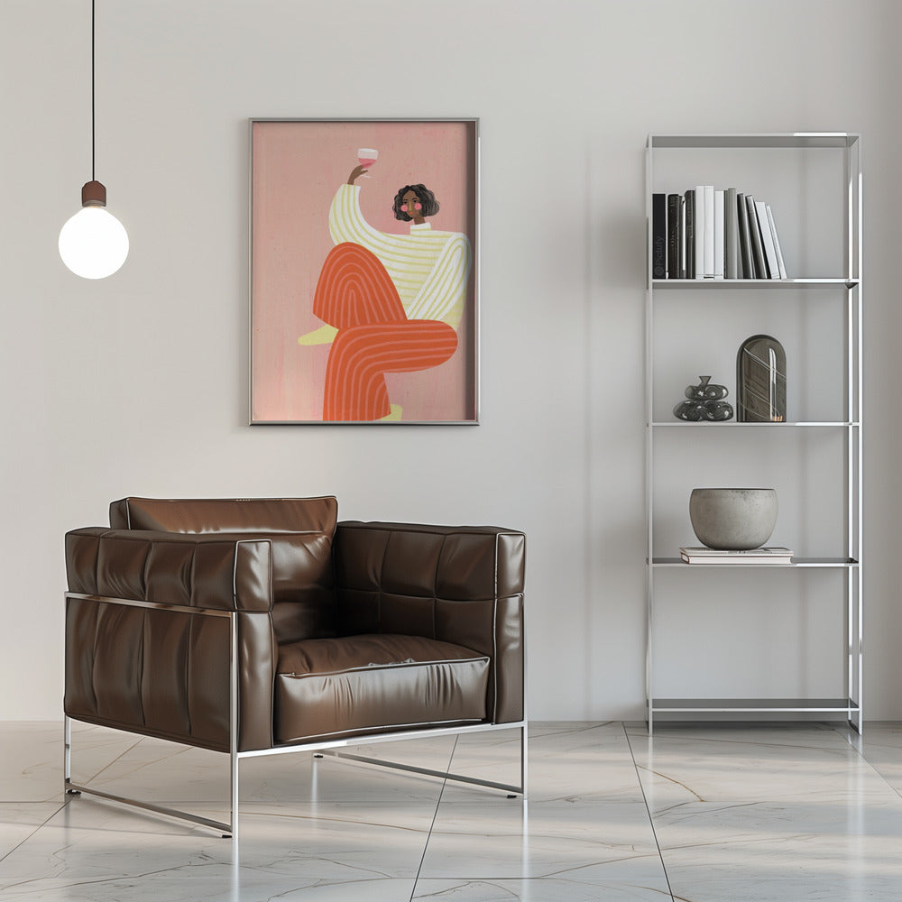 The Woman with the glass of wine - Stretched Canvas, Poster or Fine Art Print I Heart Wall Art