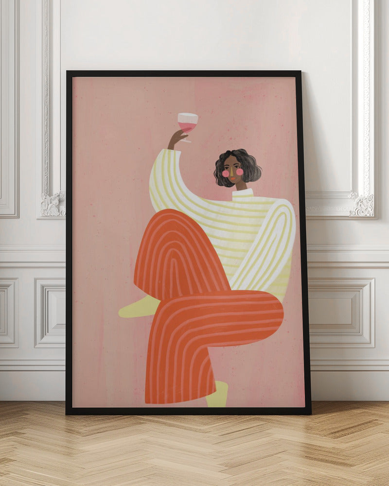 The Woman with the glass of wine - Stretched Canvas, Poster or Fine Art Print I Heart Wall Art