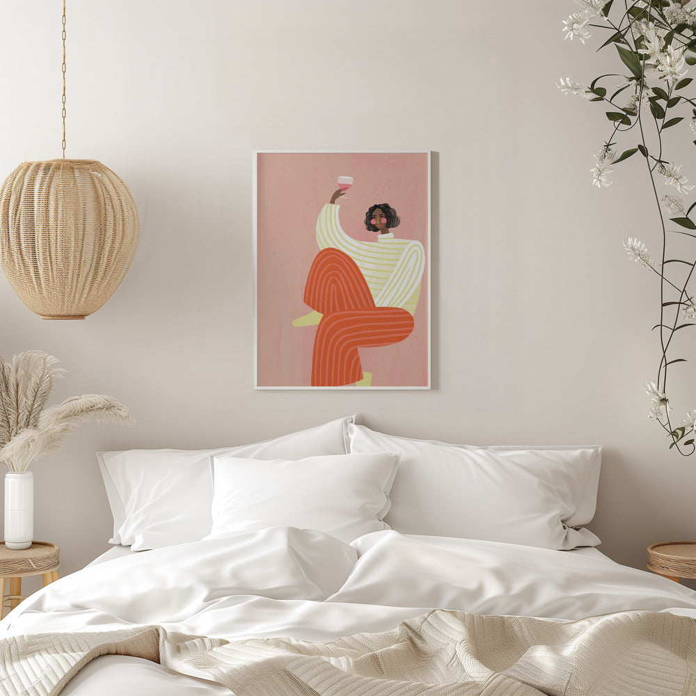 The Woman with the glass of wine - Stretched Canvas, Poster or Fine Art Print I Heart Wall Art