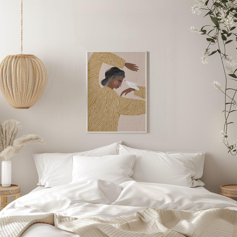 The Woman With He Bird - Stretched Canvas, Poster or Fine Art Print I Heart Wall Art