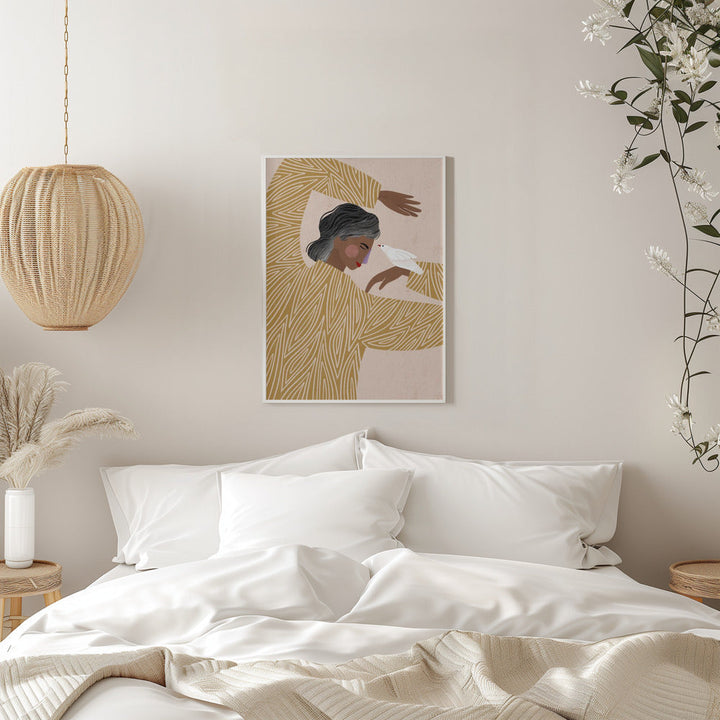 The Woman With He Bird - Stretched Canvas, Poster or Fine Art Print I Heart Wall Art